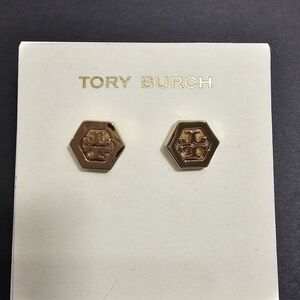 Tory Burch Gold Hexagon Logo Stud Earrings